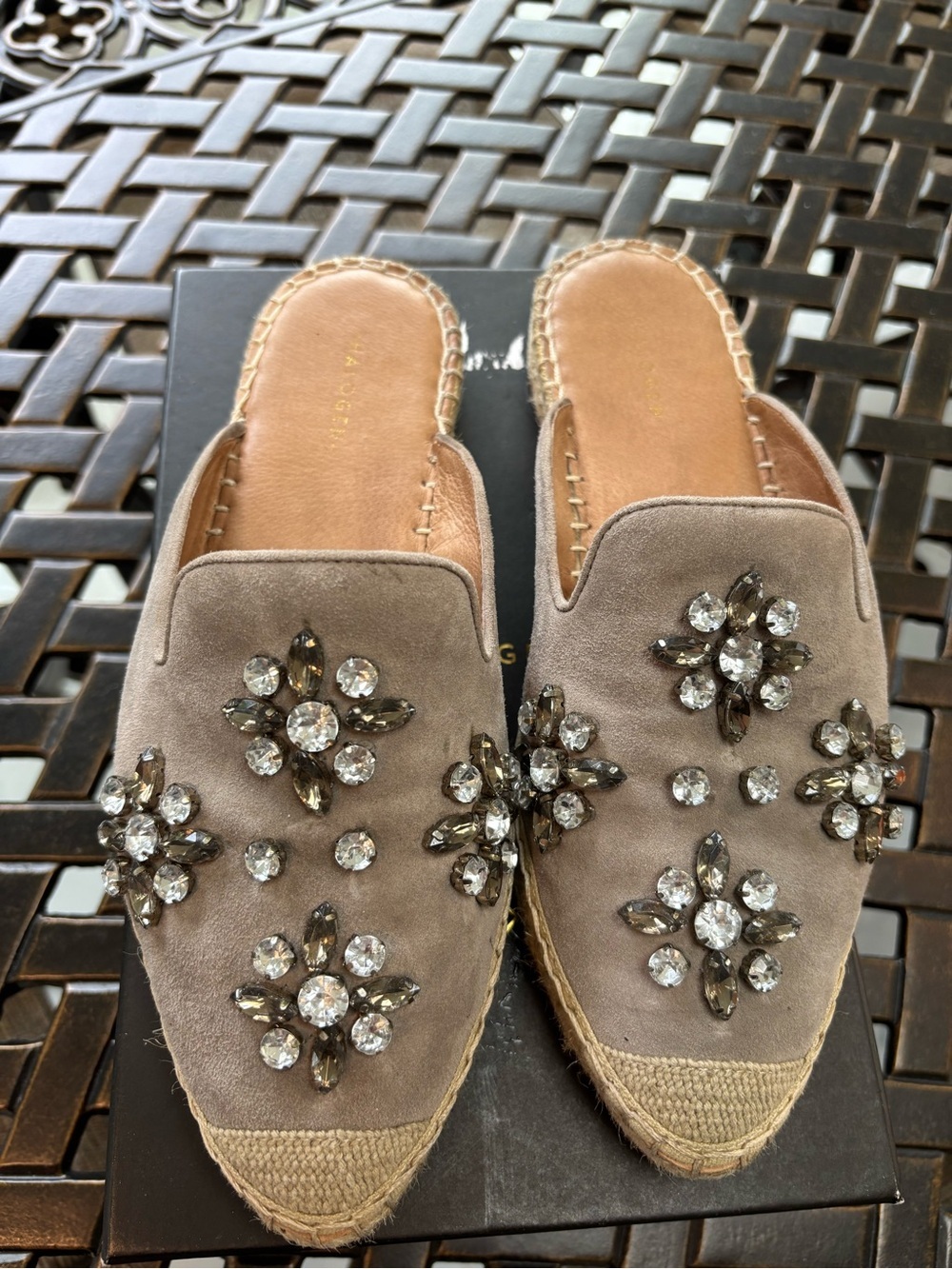 Embellished Taupe Slip-On Mules